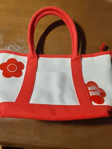 새상품* 마리콴트* 보트형 코튼 토트 오렌지 데이지 캔버스