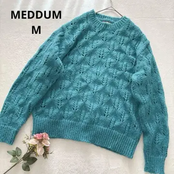 메듀움 시스루 짜임 케이블 니트 스웨터 터콰이즈 블루 긴팔 M