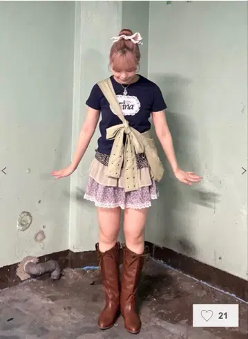 tina jojun 데님 리본 토트백 민트 블루