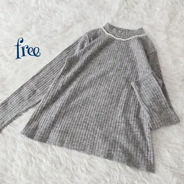 [빈티지] 펄 장식 리브 니트 free 고급 깔끔 페미닌