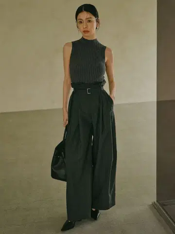 anuans 프릴 턱 와이드 팬츠