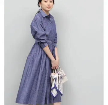 새상품급 ROPE 셔츠 원피스 펄 버튼 스트라이프 벨트 36