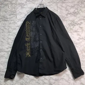 Y2K 긴팔 셔츠 와펜 자수 골드 블랙 코튼 영문 프린트