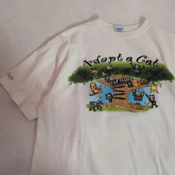 90s 양면 프린트 미국제 고양이 아트 티셔츠 캣