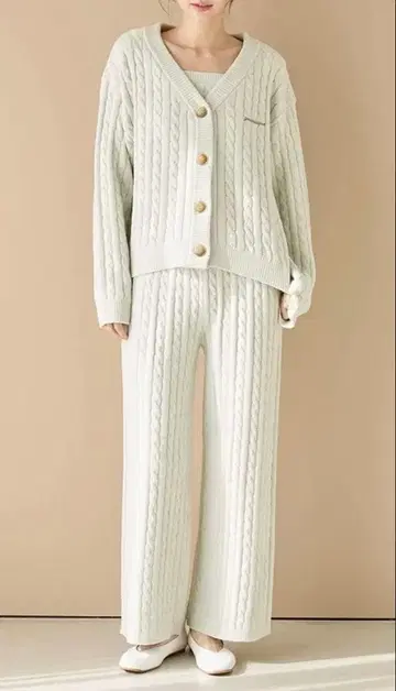 택 포함 pique 케이블 짜임 룸웨어 세트 민트