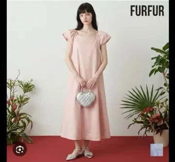 FURFUR 핑크 핑크 원피스 프렌치 슬리브 두꺼운 원단 새틴