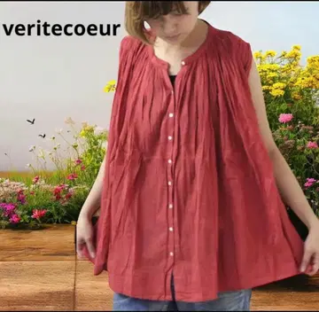 veritecoeur 빨간색 슬리브리스 하늘하늘 셔츠 베리떼꾸르