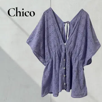 치코 레이스 자수 튜닉 블라우스 프론트 오픈 허리 마크 페미닌 여성스러운