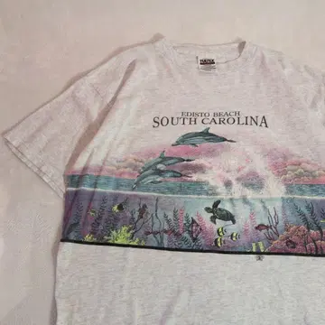 90s 양면 프린트 수족관 수베니어 T셔츠 그레이 아트