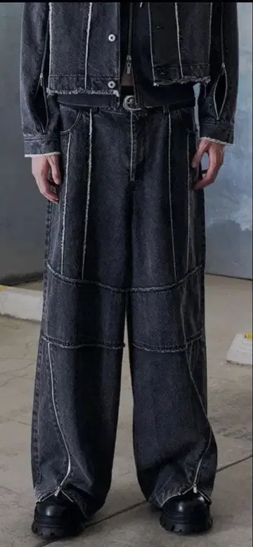 젠트 루이 다크 그레이 와이드 팬츠 지퍼 포함