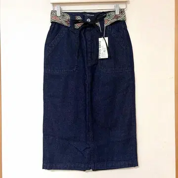 새상품급 CUBESUGAR 큐브 슈가 롱 데님 스커트 패턴 벨트 리본