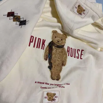 PINK HOUSE 곰 자수 후드 부착 후드티