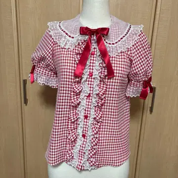 angelic pretty 깅엄 사다리 레이스 블라우스 레드