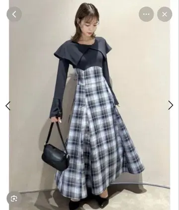 dazzlin 빅칼라 체크 코르셋 원피스