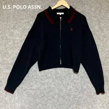 U.S. POLO ASSN. 카라 부착 지퍼 가디건 니트 네이비
