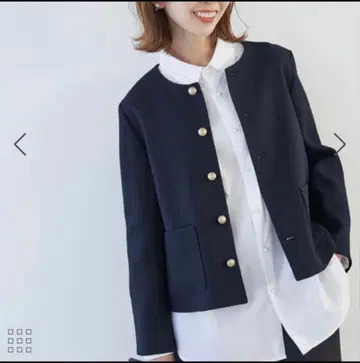 컨디션 최상 로페피크닉 노카라 트위드라이크 자켓 네이비 40