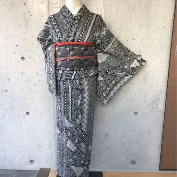 순수 실크 시보리 기모노 줄무늬 패턴 츠케사게 가드 기장 작음