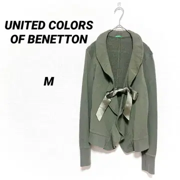 베네통 리본 프릴 새틴 맨투맨 가디건 M 카키 이탈리아제