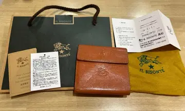 IL BISONTE 접이식 지갑 박스형 동전 지갑 캐러멜 가죽