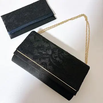 블랙 레이스 클러치백 골드 체인 포함