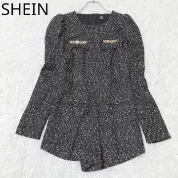 쉬인 올인원 퍼프 슬리브 트위드 화려한 페미닌 블랙