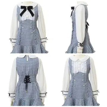 LIZLISA 하운드투스 체크 자카드 원피스 스카이블루