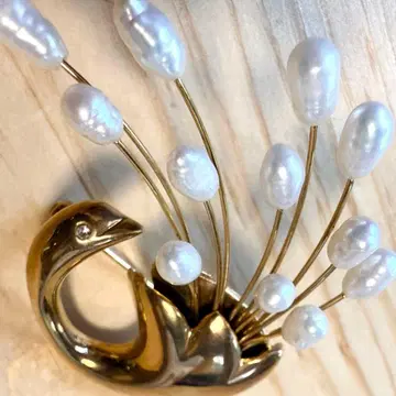 담수 펄 백조 빈티지 브로치 고급 골드