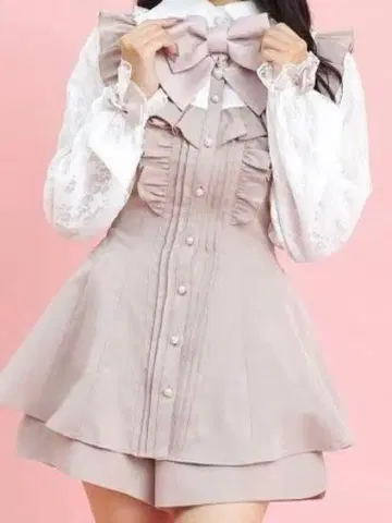 secret honey 프릴 리본 포함 핑크 레이스 셋업