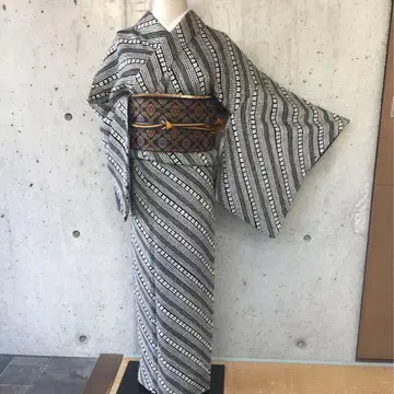 순수 실크 시보리 기모노 스트라이프 패턴 이중 기모노 화장 68.5