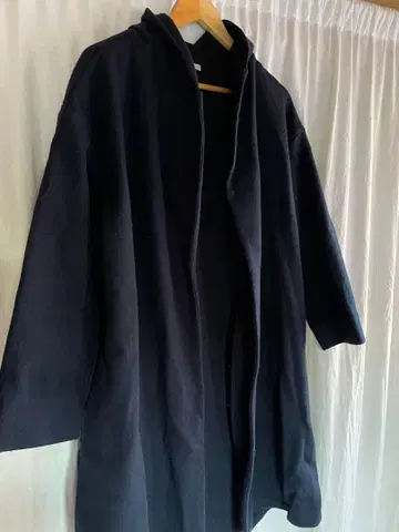 fog linen work 후드 부착 네이비 롱 코트