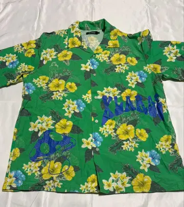 XLARGE 알로하 셔츠 L 사이즈 그린 꽃무늬 빅 로고 올 패턴 반팔
