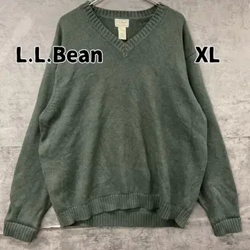 엘엘빈 니트 스웨터 V넥 그린 무지 심플 L [8927]