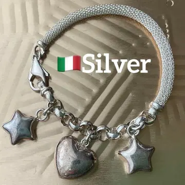 이탈리아제 실버 925 메쉬 참 팔찌 하트 & 스타