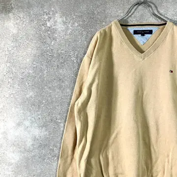 TOMMY HILFIGER 스웨터 골프웨어 베이지 로고 V넥