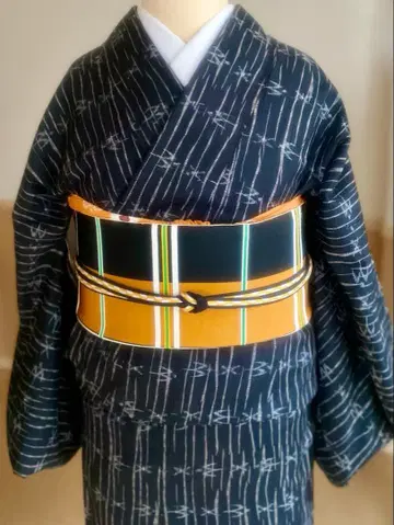 츠무기 이중 기모노 블랙