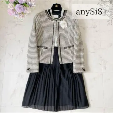 anysis 스커트 정장 세트 트위드 노카라 M 졸업식 입학식