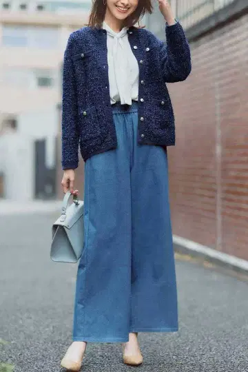 네이비 트위드풍 가디건 버튼 포함