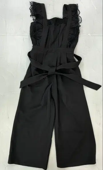 H381 엑시즈팜 오버롤 레이스 천 벨트 무지 블랙 팬츠