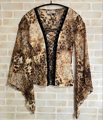 y2k 갸루 레오파드 무늬 비침 레이스 코르셋 꽃무늬 티셔츠