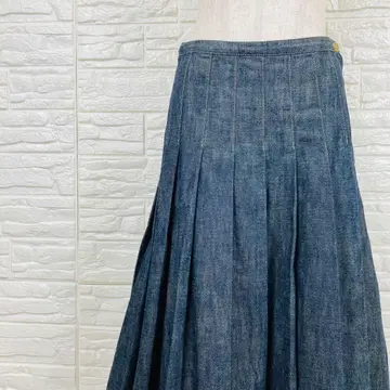 Lois CRAYON 로이스크레용 면 롱 스커트 플리츠 데님 컬러