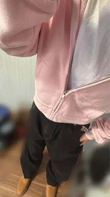 H&M 핑크 후드 부착 지퍼 후드티