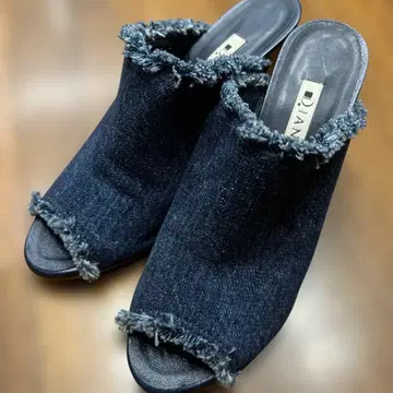 다이애나 데님 프린지 오픈토 샌들