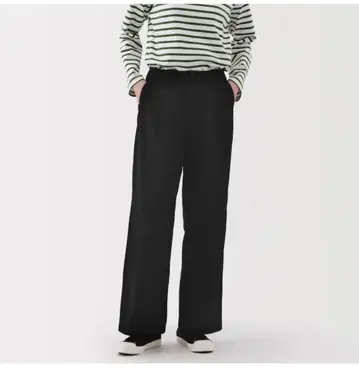 무인양품 여성 무라시 치노 턱 와이드 팬츠 긴 인심 S 사이즈 블랙