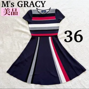 [ 새상품급 ] 엠즈 그레이시 플레어 원피스 썸머 니트 보더 A라인