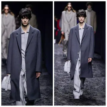 ZEGNA XXX 그레이 체스터 코트 사이즈 48 울 실크 제냐