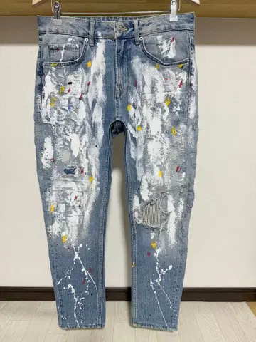 페인트 ZARA MAN 스트라이프 리페어 데미지 데님 청바지