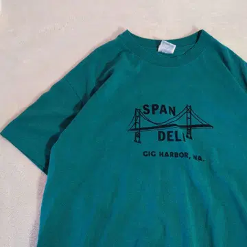 80s 빈티지 SPANDELI T셔츠 에메랄드 싱글 스티치