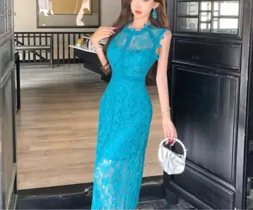 새상품 터콰이즈 레이스 타이트 드레스