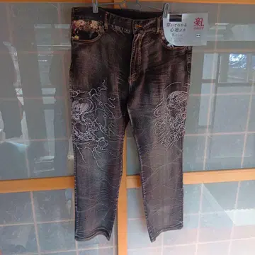일본풍 패턴 데님 청바지 풍신뇌신 자수