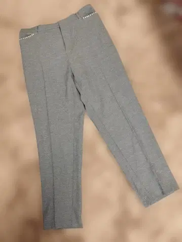 로즈 티아라 펄 장식 스트레이트 팬츠 블루 42